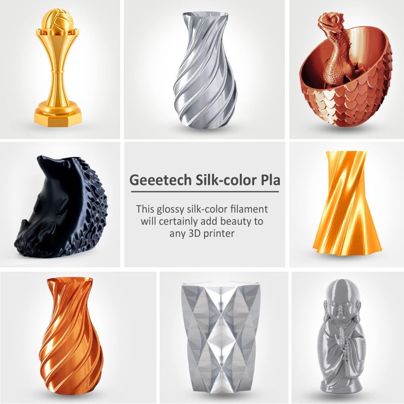 Geeetech Silk PLA Filament 1.75mm for 3D Printer, Metal-Like Shiny 3D Filament 1kg (2.2lbs) 1 Spool, Dimensional Accuracy +/- 0.02 mm, Silk Black - Image 5